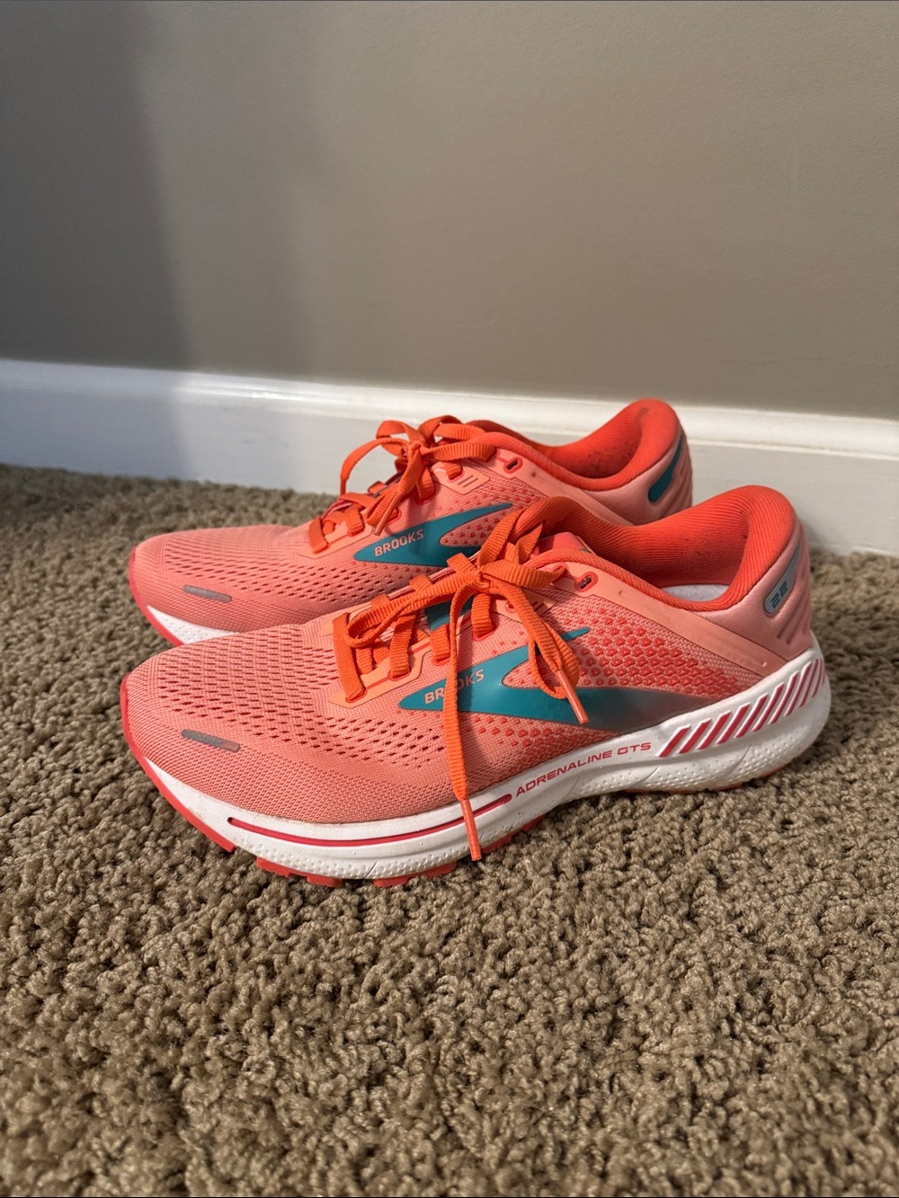 Brooks Women's Running Shoes in Coral with Teal Accents